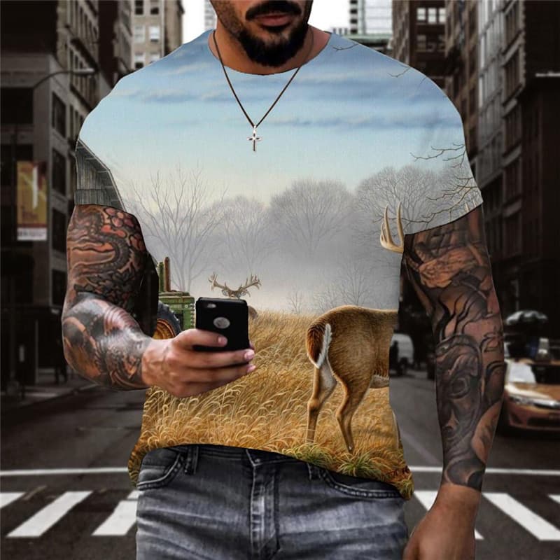 Animal T-shirt Men Hunting Tshirt Printed Landscape Tshirts Casual Snow Anime Clothes