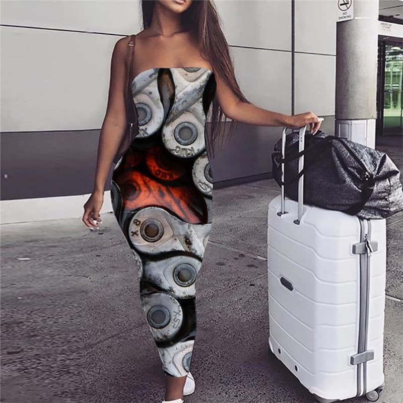 Metal Dress Women Engine Vestido Sexy Gear sleeveless Funny Party Rock Bodycon Dress