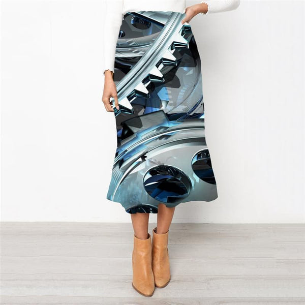 Metal Skirt Women Engine Rock Frauen Gear Skirt Ladies Technology High waist skirts