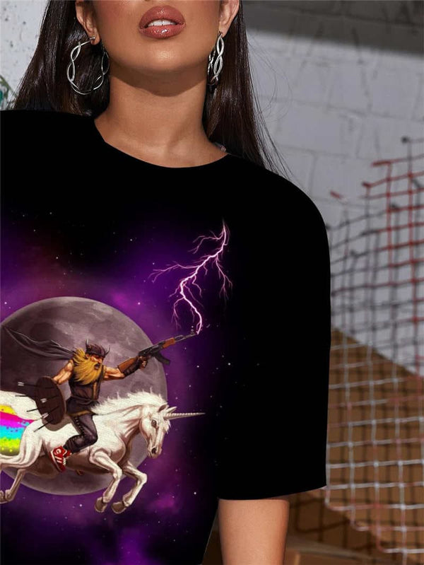 
Unicorn T-shirt Women Rainbow T-shirts 3d Moon Tshirt Printed Lightning Gothic
                