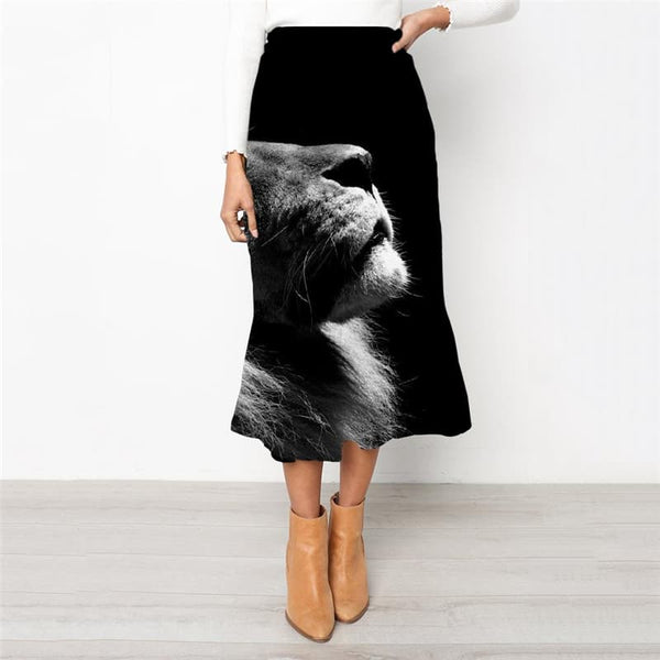 Lion Skirts Women Animal High waist skirts Anime School skirt Black Rock Frauen Sad Skirt Ladies - KYKU