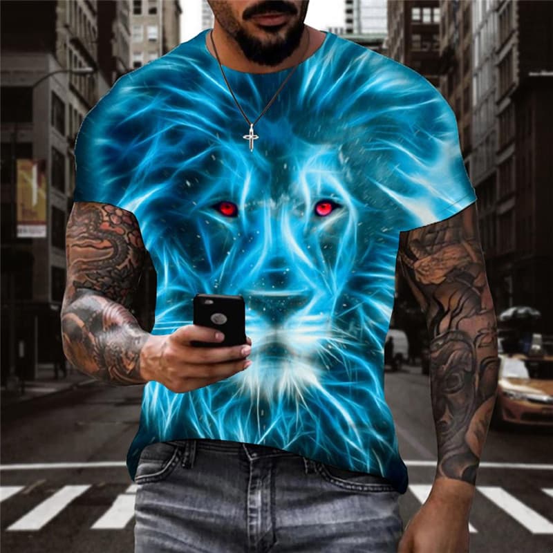 Lion T-shirt Men Animal Anime Clothes Abstract Tshirt Printed Harajuku Tshirts Casual