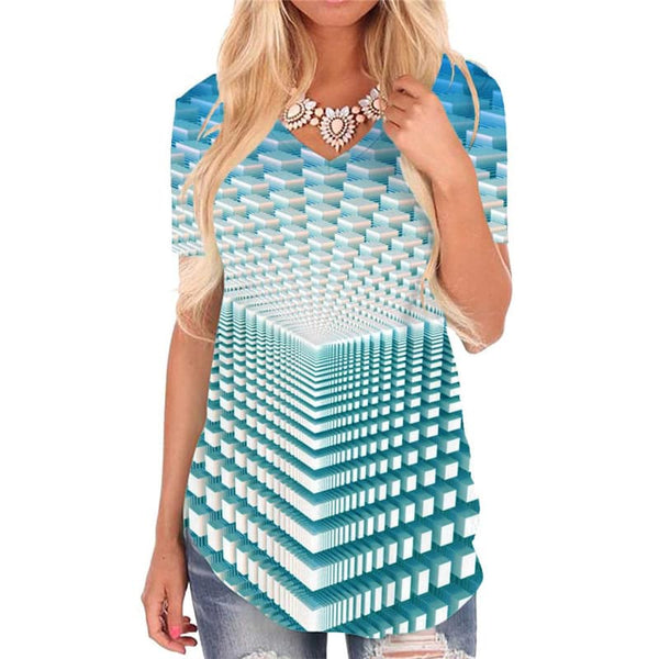 
Geometric T Shirt Women Psychedelic T-shirts 3d Vortex V-neck Tshirt Blue Funny T shirts
                