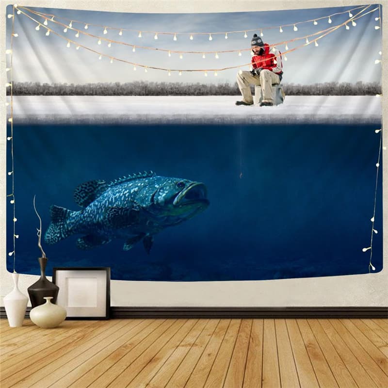 Fish Tapiz Animal Wall Tapestry Funny Tenture Mandala Fisherman Tapestries Fishinger Rug Wall