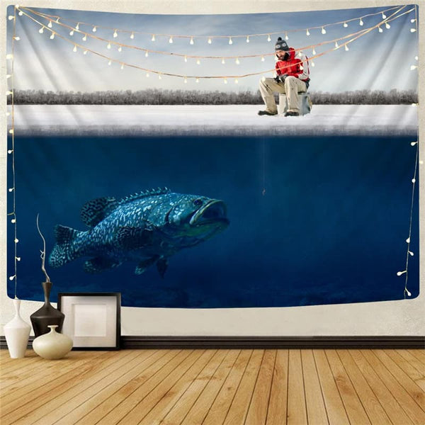 Fish Tapiz Animal Wall Tapestry Funny Tenture Mandala Fisherman Tapestries Fishinger Rug Wall