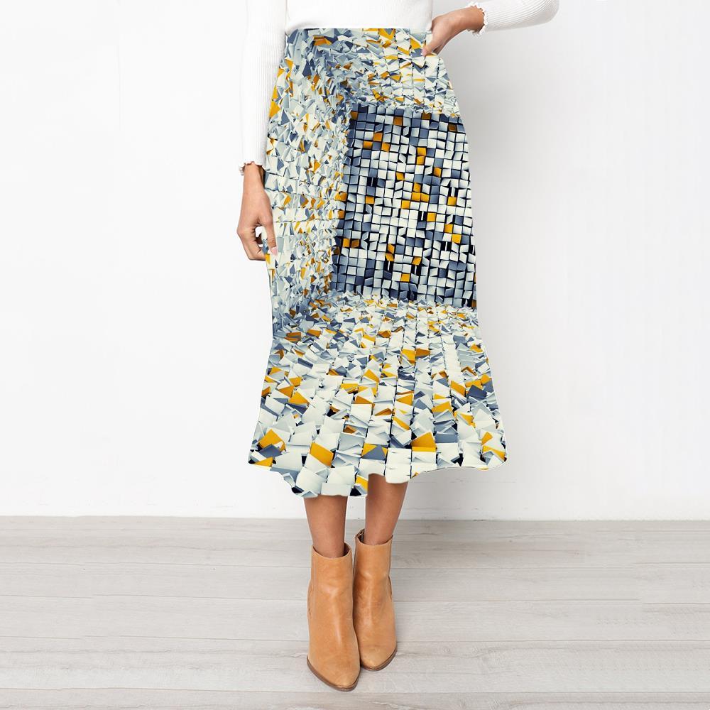 Geometric Skirts Women Psychedelic High waist skirts Vortex Rock Frauen Three-Dimensional Space Skirt Ladies - KYKU