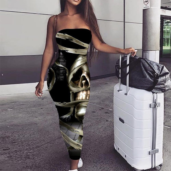 
Skull Dress Women Punk sleeveless Mummy Vestido Sexy Zombie Ladies Dresses - KYKU
                