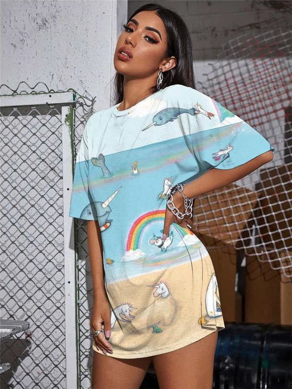 
Unicorn T-shirt Women Animal Gothic Rainbow Tshirt Printed Flame Funny T shirts Hip Hop Shirt Print
                