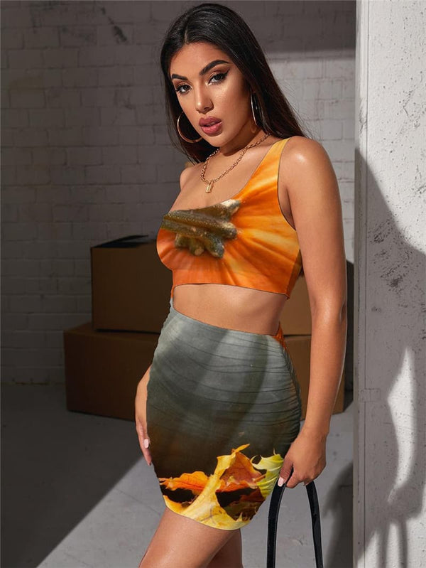 
Pumpkin Dresses Women Halloween Halter Sleeveless Corn 3d Print Novel Bodycon Dress
                