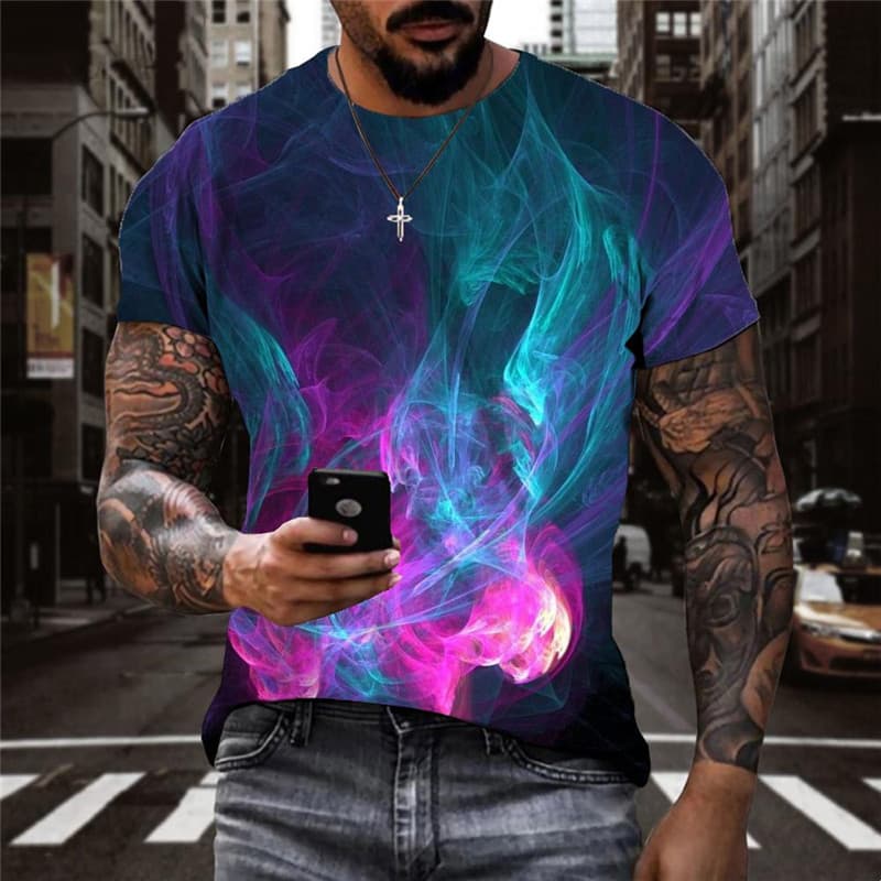Abstract T-shirt Men Colorful T-shirts 3d Smoke Tshirts Casual Harajuku Shirt Print