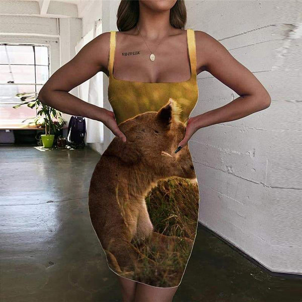 Lion Dress Women Animal Bodycon Dress Anime 3d Print Lovely Ladies Dresses Street Vestido Sexy - KYKU