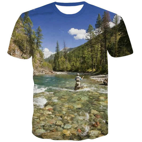 fishing T-shirt Men fish T shirts Funny lake T-shirts 3d Short Sleeve Hip hop - KYKU