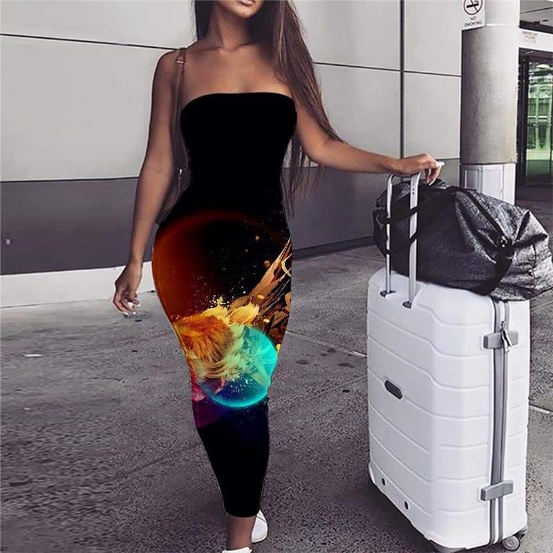 Lion Dress Women Animal Boho Anime Bodycon Dress Colorful Vestido Sexy Flame Party - KYKU