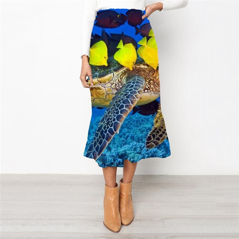 Fish Skirts Women Animal School skirt Tracksuits Rock Frauen Ocean High waist skirts Turtle Skirt Ladies