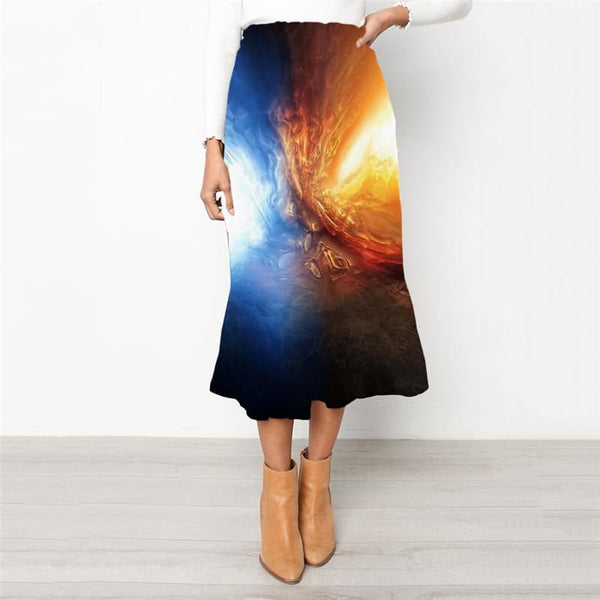 Flame Skirt Women Blue Flame High waist skirts Hip Hop Rock Frauen