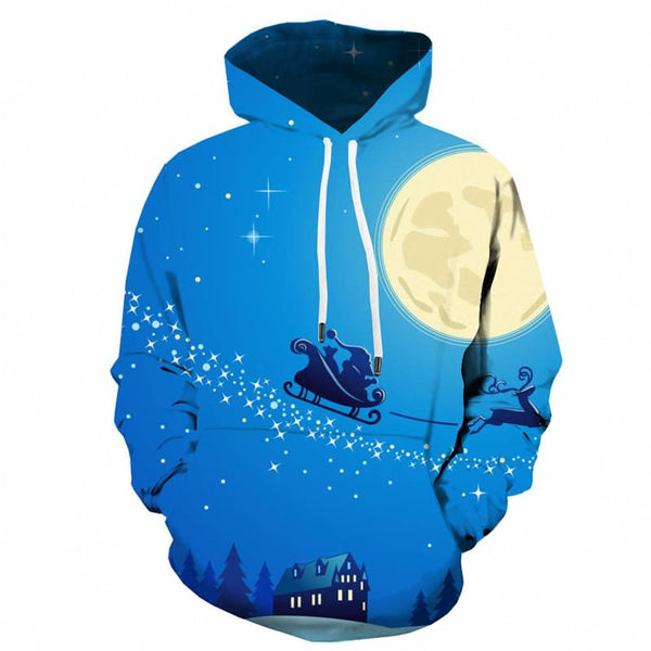 Christmas Hoodie Men Moon Hooded Casual Santa Claus 3d Printed New Year Hoodie Print