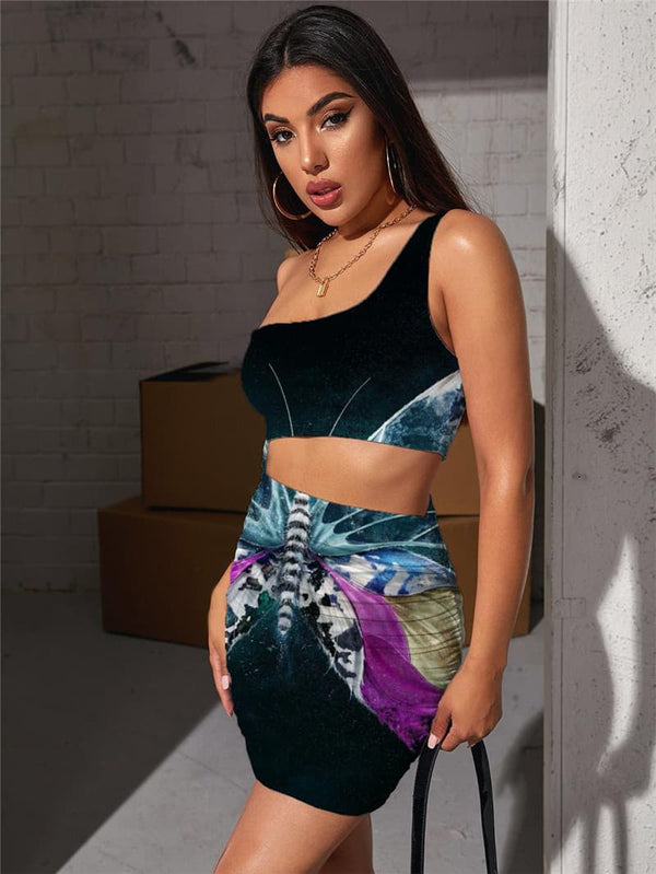 
Butterfly Dresses Women Animal Vestido Sexy Colorful Pleating Harajuku Halter Sleeveless
                