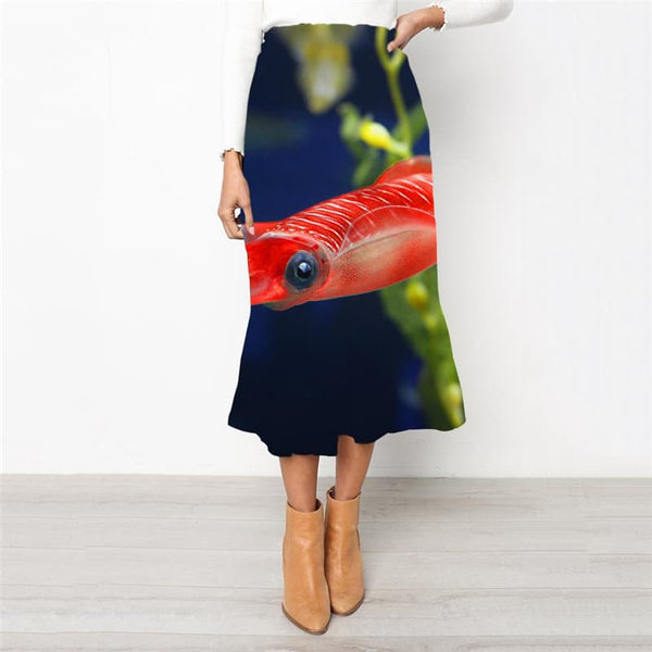 Fish Skirt Women Ocean High waist skirts Animal Skirt Ladies Red Rock Frauen