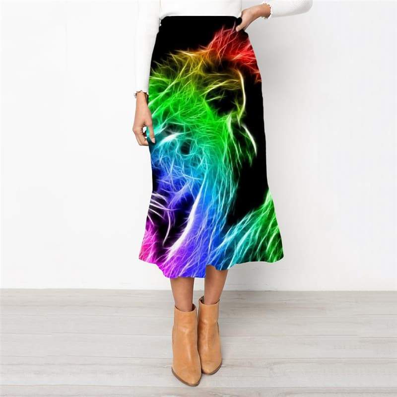 Lion Skirt Women Animal High waist skirts Anime Skirt Ladies Colorful School skirt Flame Rock Frauen - KYKU