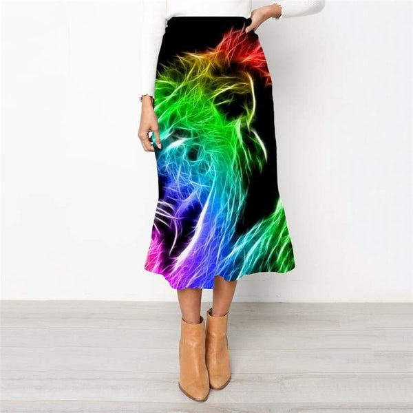 Lion Skirt Women Animal High waist skirts Anime Skirt Ladies Colorful School skirt Flame Rock Frauen - KYKU