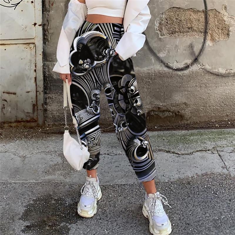 Gear Pants Women Metal High Waist Pants Engine Jogger Pants Punk Rock 3d Printed