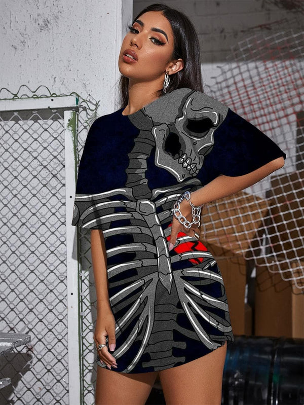 
Skull T Shirt Women Skeleton Punk Rock Broken Heart Gothic Rock Summer
                