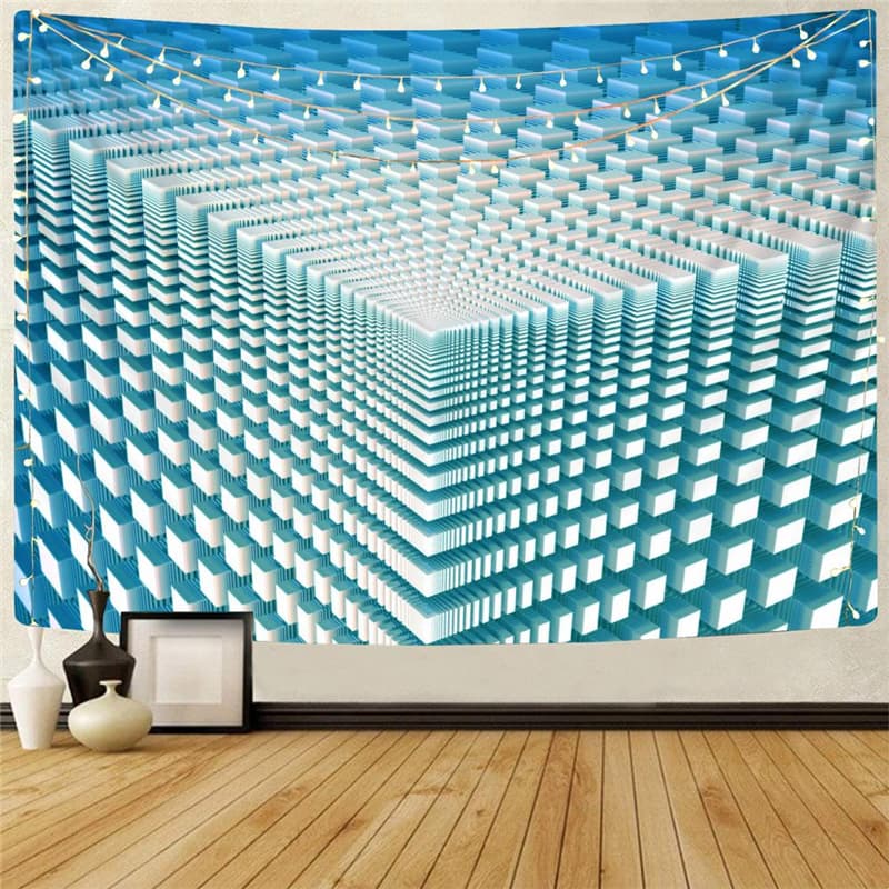 Geometric Tapestry Psychedelic Wall Tapestry Vortex Home Tapestrys Blue Tenture Mandala