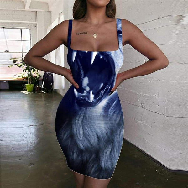 Lion Dresses Women Animal Vestido Sexy Anime Sundress Harajuku Halter Sleeveless Ferocious 3d Print - KYKU