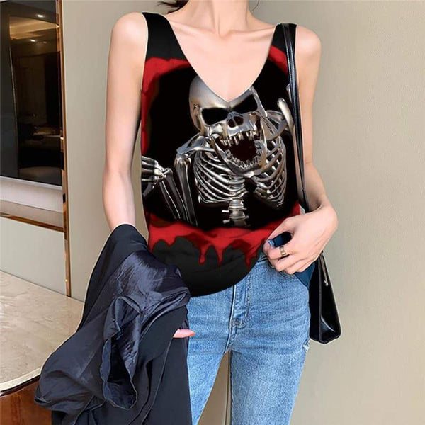 Skull Tank Top Women Punk Tank Tops Casual Blood Funny Top Gesture Sleeveless 3d Metal Anime Clothes - KYKU