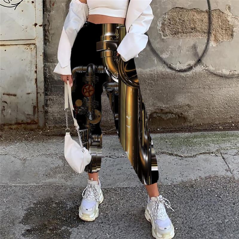 Metal Trousers Women Engine Casual Pant Gear High Waist Pants Motorcycle 3d Printed