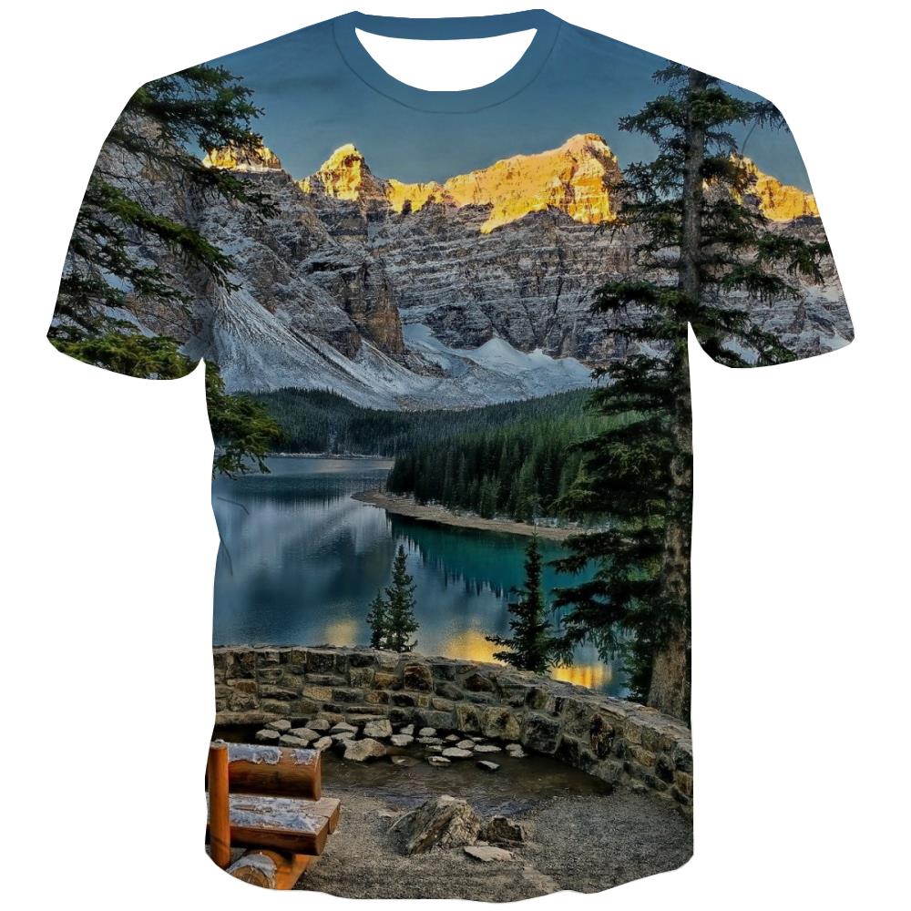 Camping T shirts Men Sunset Shirt Print Forest Tshirt Printed Flame Tshirts Novelty