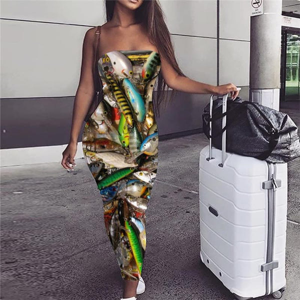 Fish Dress Women Fisherman Ladies Dresses Animal Party Tropical Boho Fishinger 3d Print