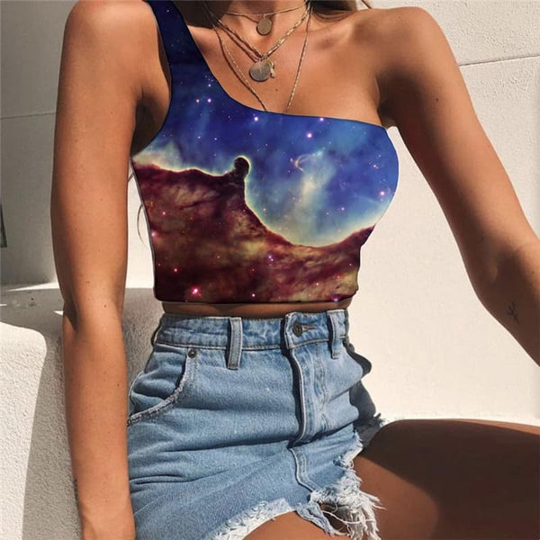 Galaxy Vest Tops Women Space Tees Graphic Universe Sleeveless Shirt Nebula Midriff T shirt