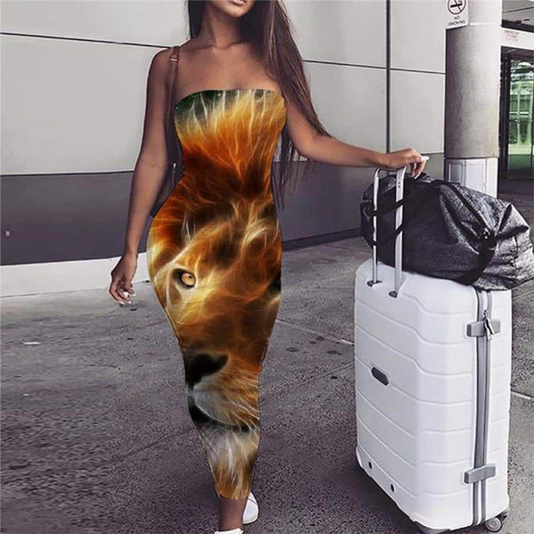 Lion Dress Women Animal Boho Anime Ladies Dresses Galaxy Sundress Harajuku 3d Print - KYKU