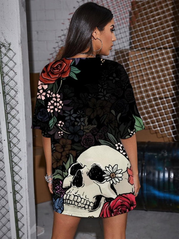 
Skull T-shirt Women Flower Punk Rock Colorful Tshirt Printed Graffiti T-shirts 3d
                