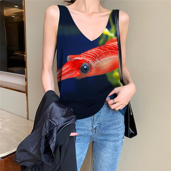 Fish Tank Top Women Ocean Vest Printed Animal Funny Top Red Sleeveless 3d