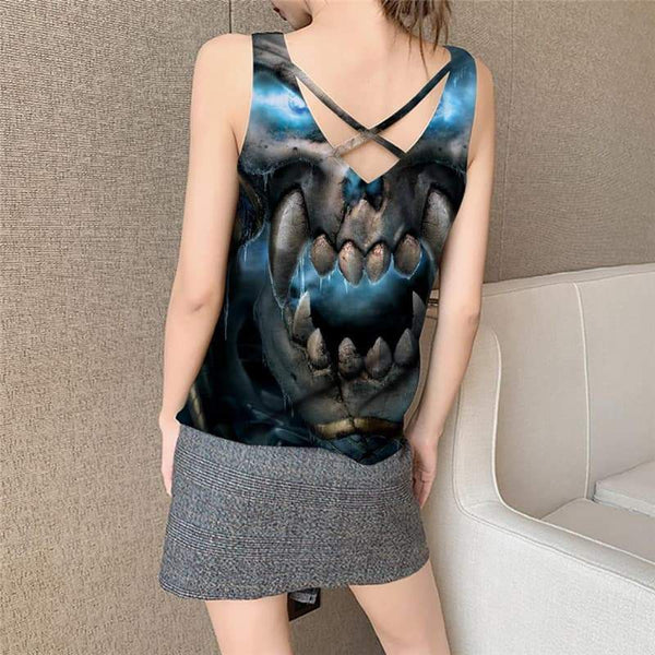 
Skull Tank-Top women Punk Sleeveless 3d Beast Tank Tops Casual Blue Funny Top Angle Vest Print - KYKU
                