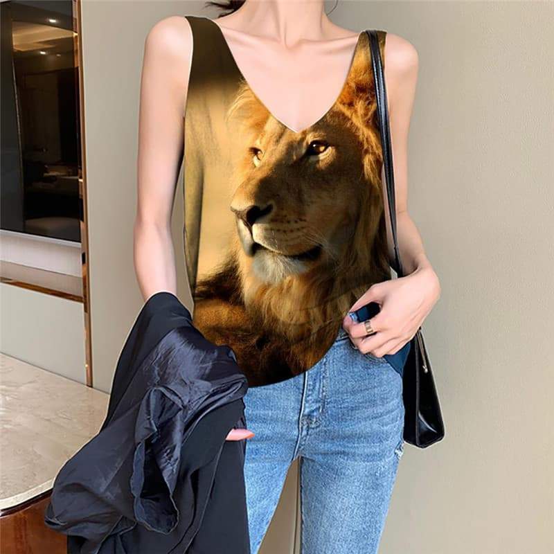 Lion Tank Top Women Animal Tank Tops Casual Anime Funny Top Harajuku Anime Clothes Forest Vest Printed - KYKU