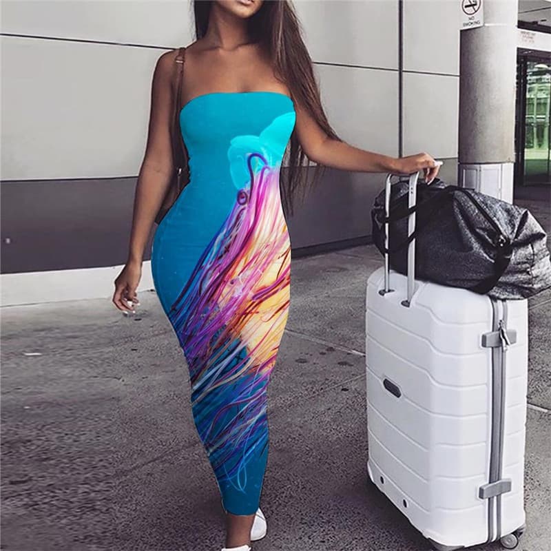 Jellyfish Dress Women Colorful Boho Ocean Vestido Sexy Harajuku 3d Print Blue Sundress