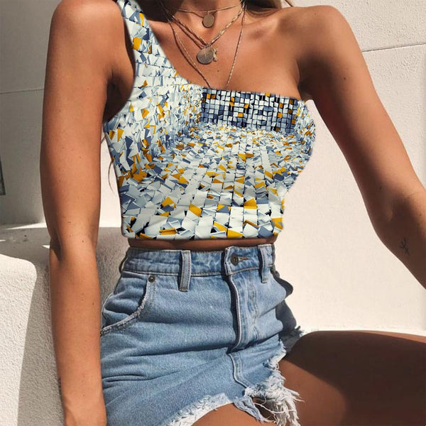 Geometric Vest Tops Women Psychedelic Tees Graphic Vortex Sleeveless Shirt Three-Dimensional Space Midriff T shirt - KYKU