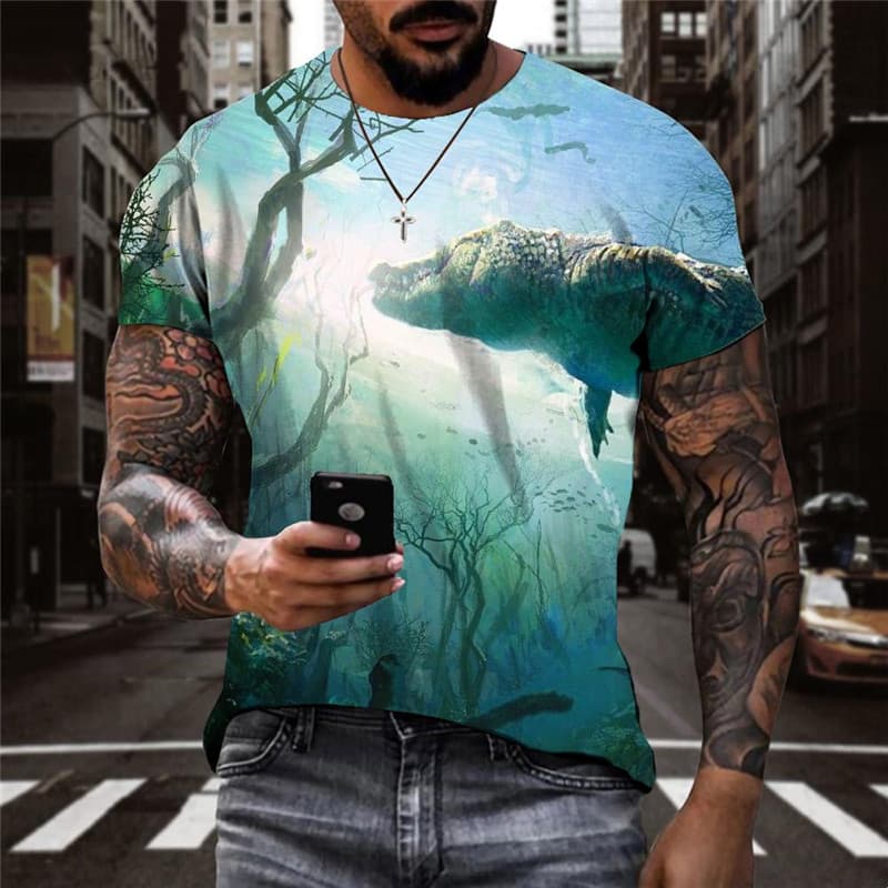 Crocodile T shirt Men Animal Tshirts Casual Tree Tshirt Printed Ocean Shirt Print