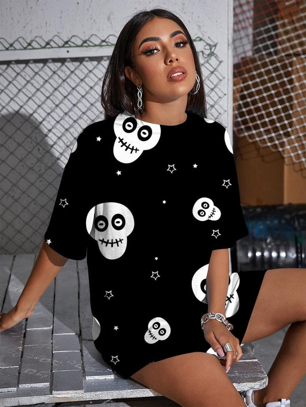 
Skull T-shirt Women Star Tshirt Printed Black T-shirts 3d Hip Hop Gothic
                