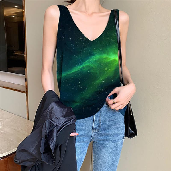 Galaxy Tank-Top women Space Vest Print Universe Funny Top Nebula Sleeveless 3d Green Anime Clothes