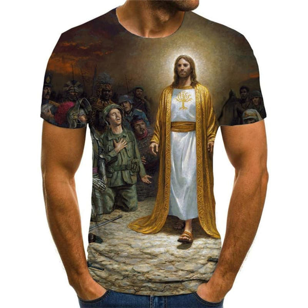 
Christian T shirt Men Jesus Tshirts Casual Blood Shirt Print War Funny T shirts
                