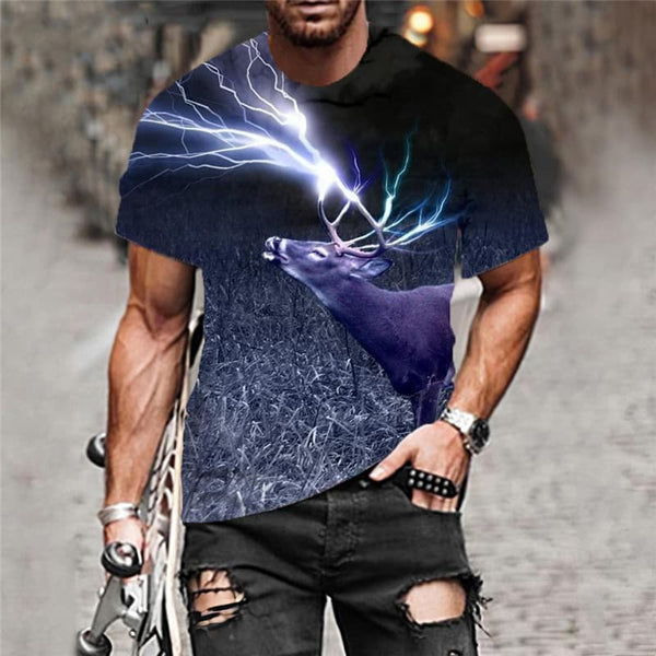 
Deer T shirt Men Animal Anime Clothes Lightning Tshirt Printed Christmas Funny T shirts
                