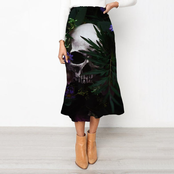 Skull Skirts Women Punk Skirt Ladies Flower High waist skirts Grass Rock Frauen - KYKU