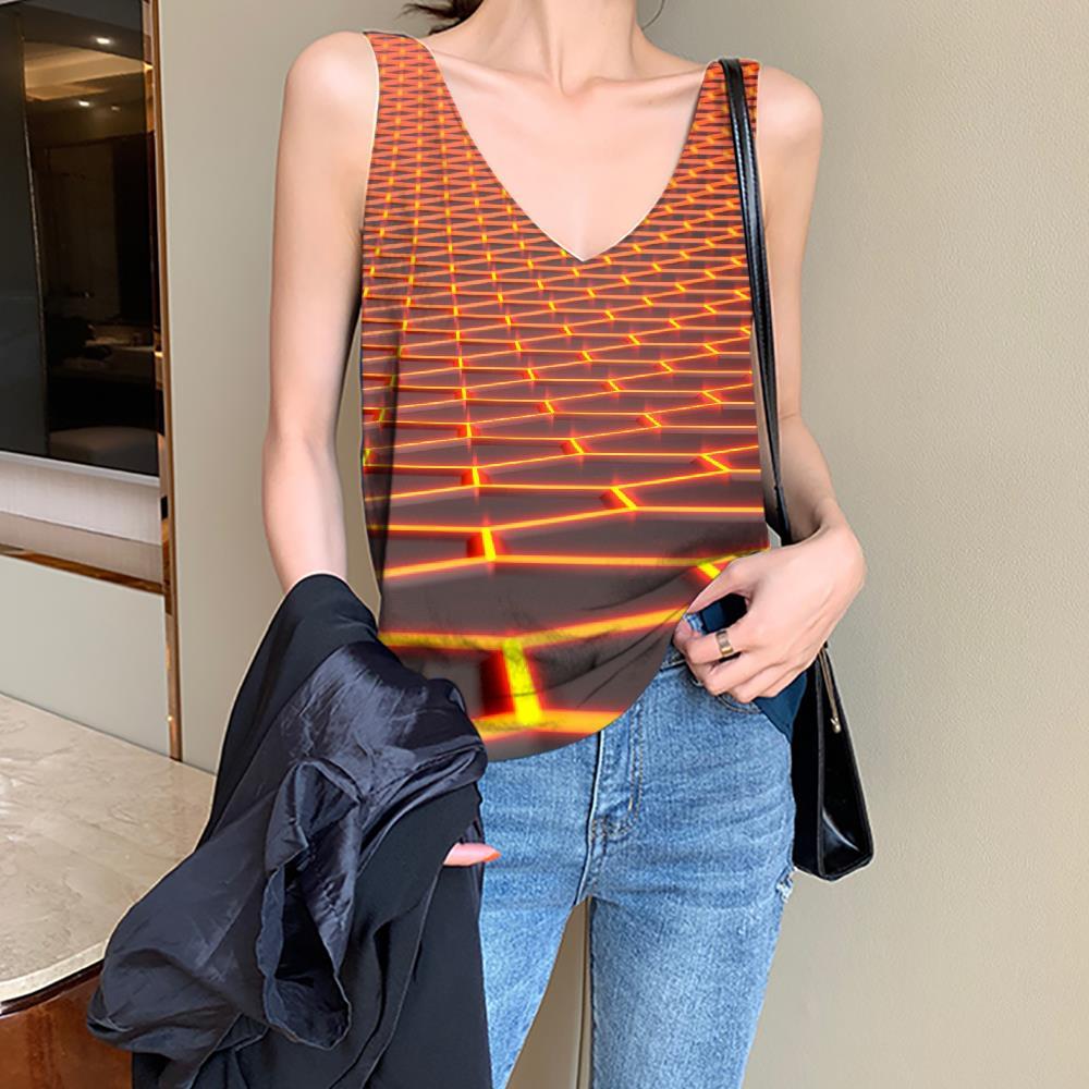 Geometric Tank-Top women Psychedelic Sleeveless 3d Vortex Vest Print Honeycomb Funny Top Square Tank Tops Casual - KYKU