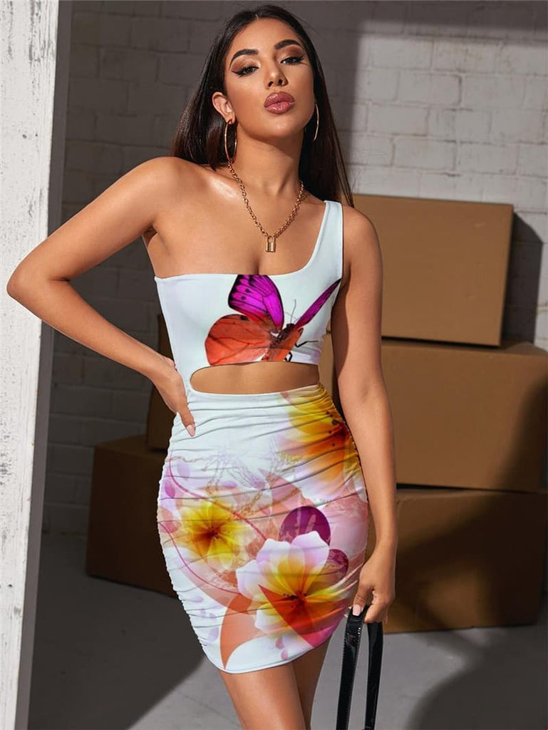 Butterfly Dresses Women Animal Pleating Flower Vestido Sexy Colorful Bodycon Dress