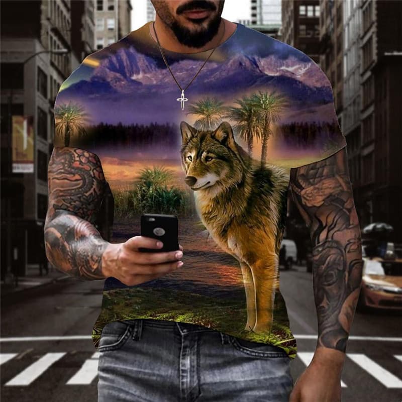 Wolf T shirt Men Animal Tshirts Casual Landscape Anime Clothes Street Tshirt Printed