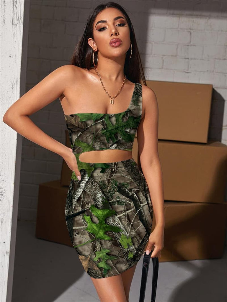 Camouflage Dress Women Abstract Bodycon Dress Psychedelic Halter Sleeveless Harajuku Hollow out Dresses